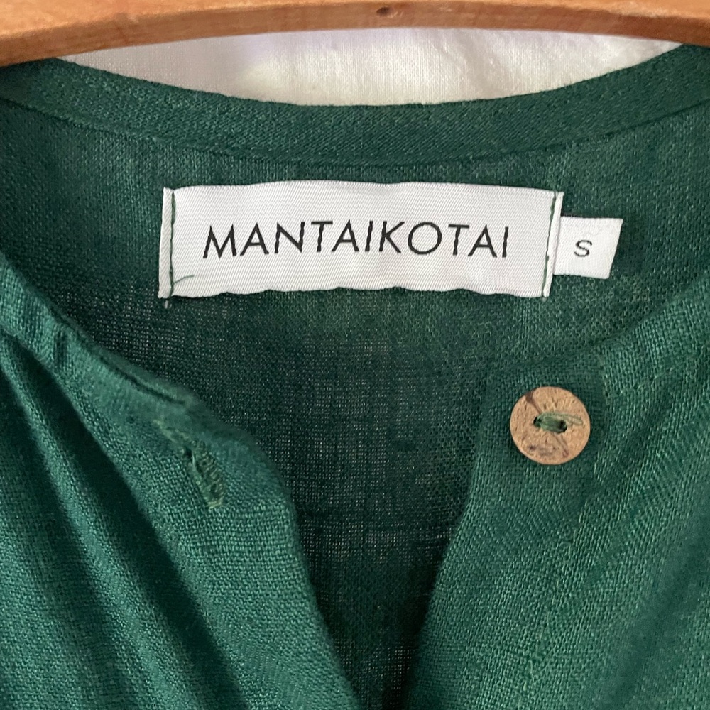 Sleeveless Deep Green Linen Midi Dress - Picture 3 of 4